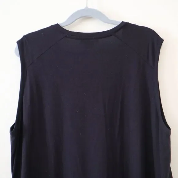 Theory Size S Roliet Modern Silk Satin & Jersey Mixed Tank Top Navy Blue Black - Picture 11 of 12